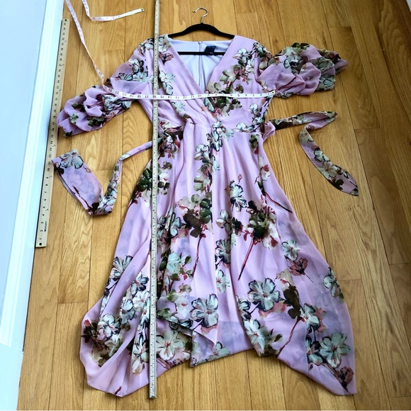 Gabby Skye Midi Dress in Pink Floral with Sharkbite Hem & Ruffled Sleeves (16) - Picture 8 of 8